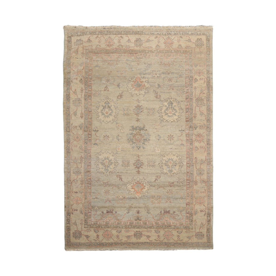 Celeste Rugs Muted Afghan Oushak Hand Knotted Vegetable Dyes Moss 6x9 Traditional Wool Area Rug