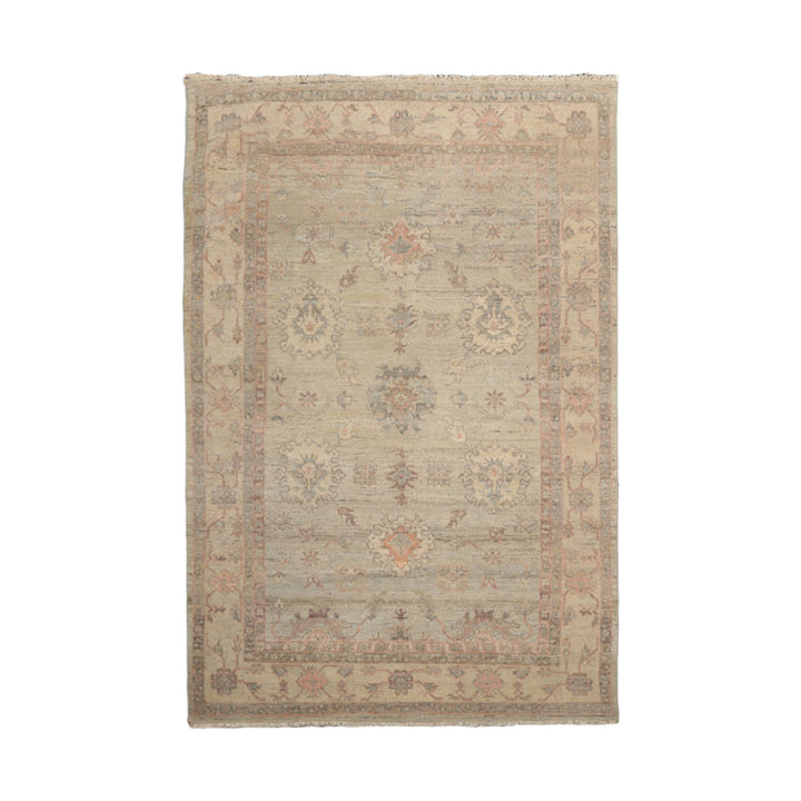 Celeste Rugs Muted Afghan Oushak Hand Knotted Vegetable Dyes Moss 6x9 Traditional Wool Area Rug