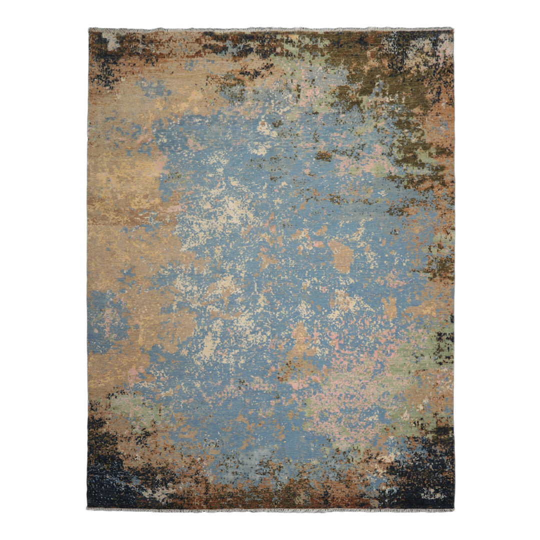 Celeste Rugs 9x12 Hand Knotted Tibetan 100% Wool Sherpa Modern & Contemporary Oriental Area Rug Blue Beige Color