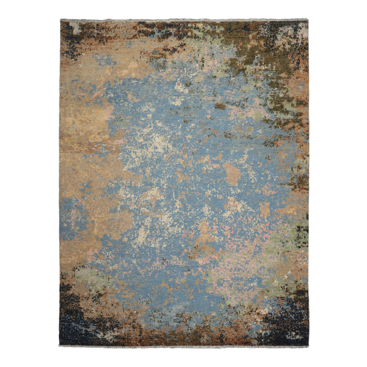 Celeste Rugs 9x12 Hand Knotted Tibetan 100% Wool Sherpa Modern & Contemporary Oriental Area Rug Blue Beige Color