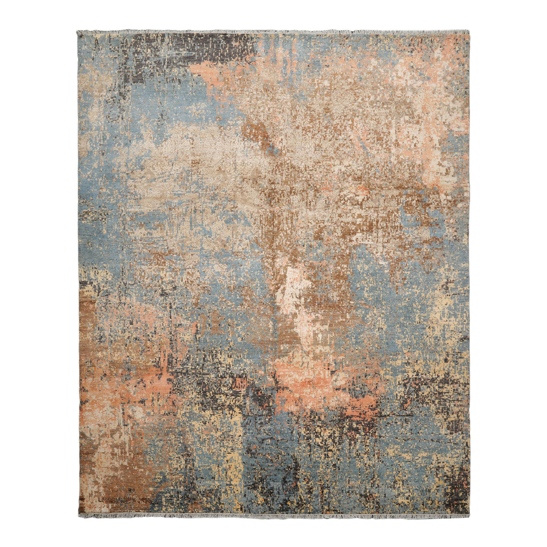 Celeste Rugs 8x10 Hand Knotted Tibetan 100% Wool Sherpa Modern & Contemporary Oriental Area Rug Celadon Peach Color