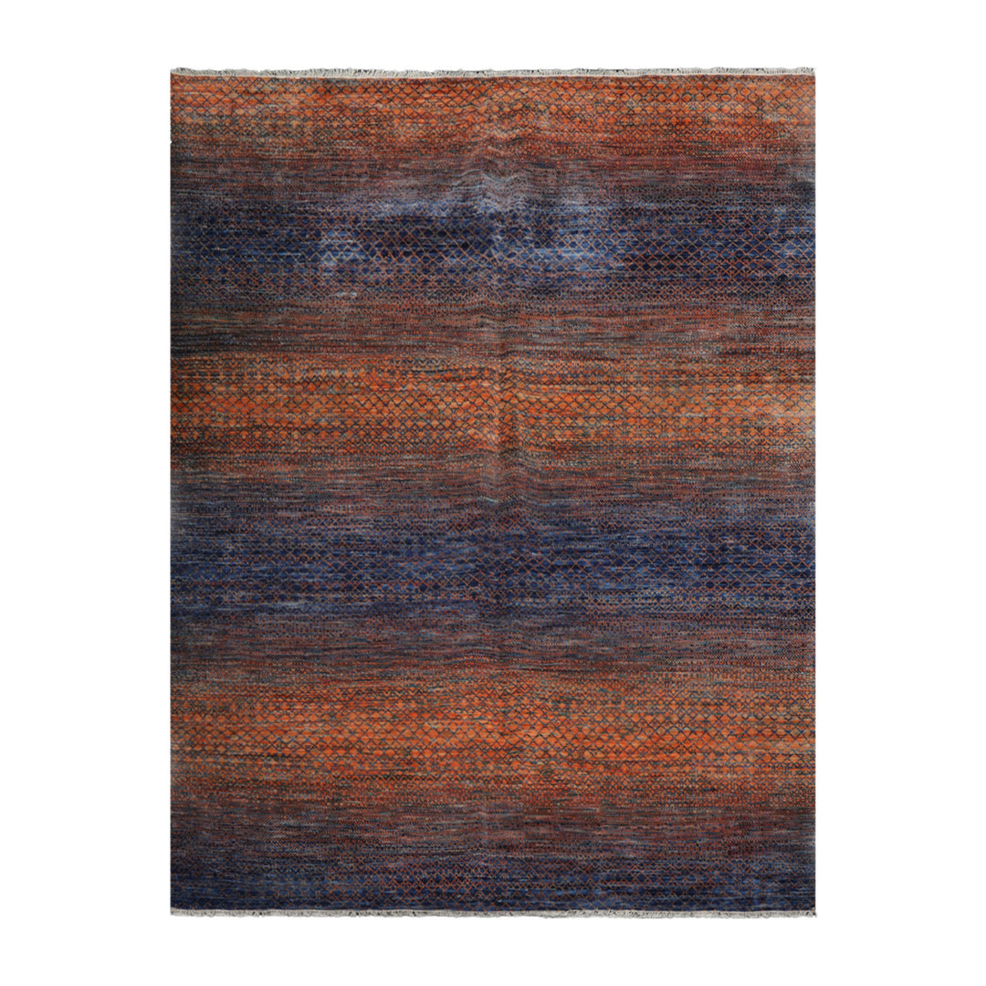 Celeste Rugs 9x12 Hand Knotted Grass 100% Wool Modern & Contemporary Oriental Area Rug Orange Navy Color
