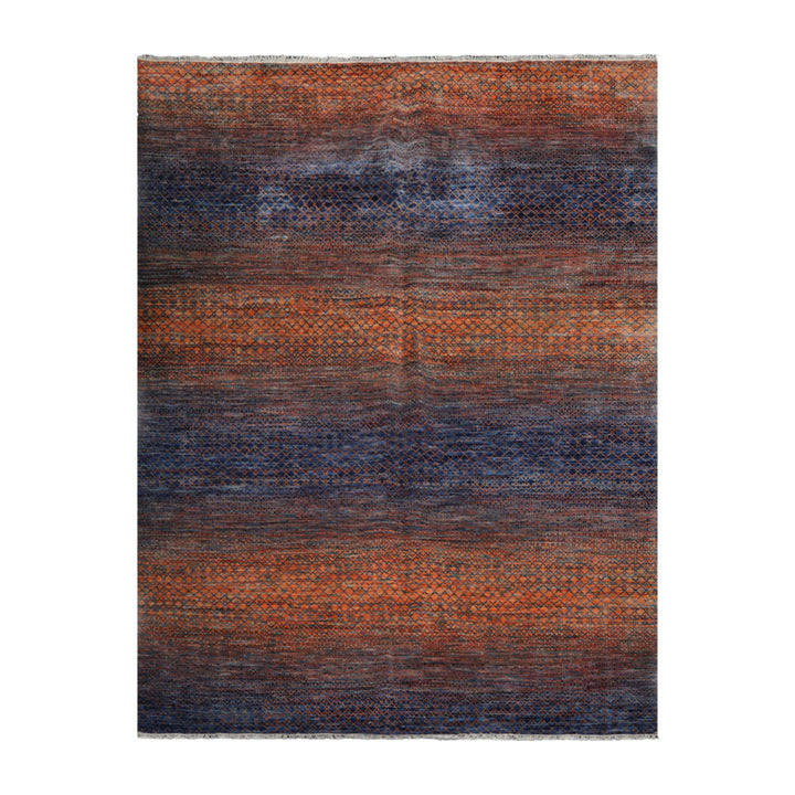 Celeste Rugs 9x12 Hand Knotted Grass 100% Wool Modern & Contemporary Oriental Area Rug Orange Navy Color