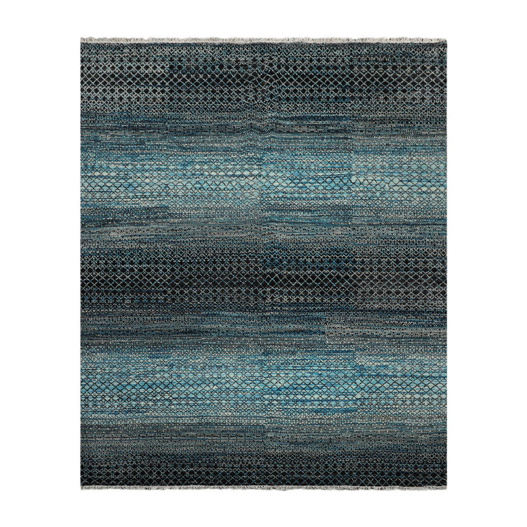 Celeste Rugs 8x10 Hand Knotted Grass 100% Wool Modern & Contemporary Oriental Area Rug Blue Charcoal Color
