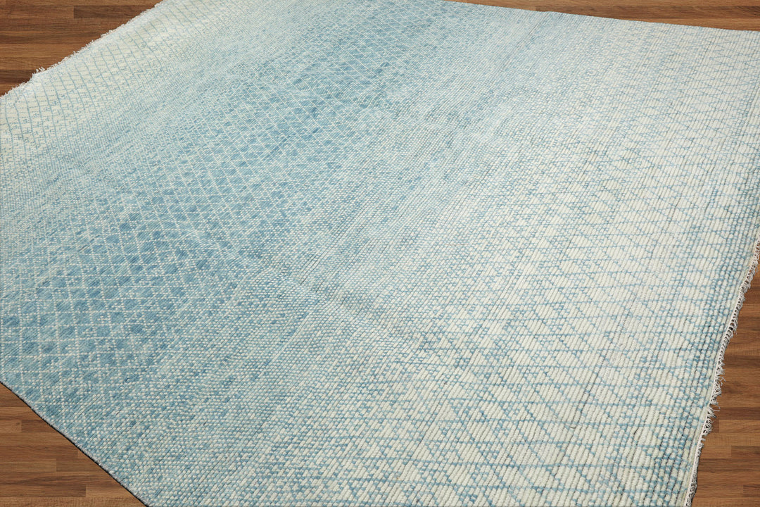 Celeste Rugs 9x12 Hand Knotted Grass Oriental Area Rug 100% Wool Aqua & Beige Contemporary Modern Design