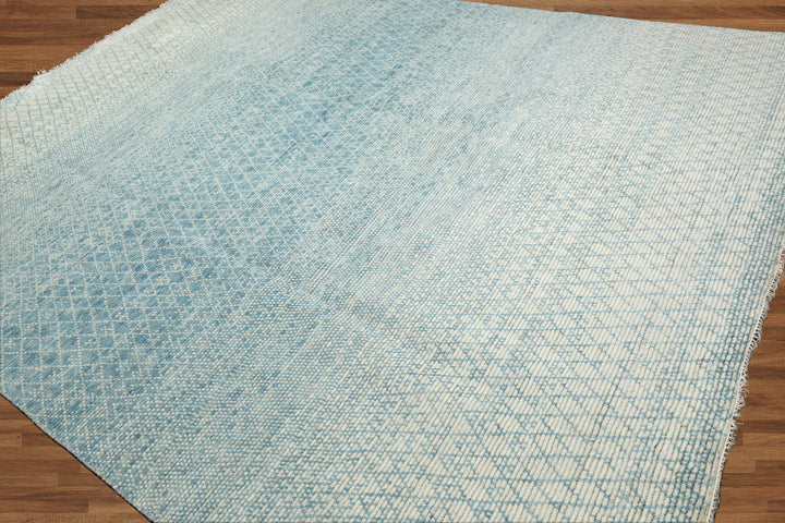 Celeste Rugs 9x12 Hand Knotted Grass Oriental Area Rug 100% Wool Aqua & Beige Contemporary Modern Design