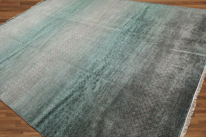 Celeste Rugs 9x12 Grass Hand Knotted 100% Wool Oriental Area Rug Gray & Turquoise Modern Contemporary Design