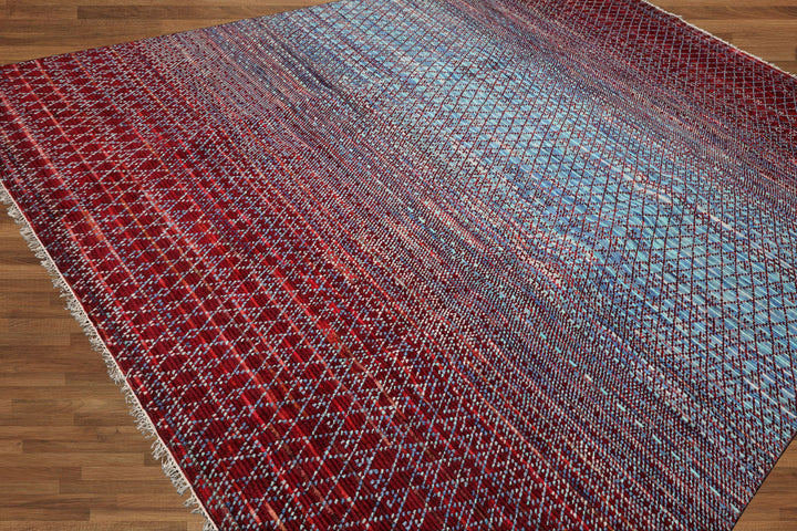 Celeste Rugs 9x12 Grass Hand Knotted 100% Wool Oriental Area Rug Blue & Burgundy Contemporary Modern Design