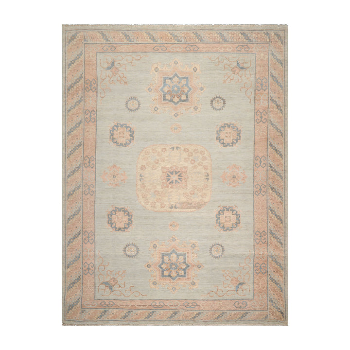 Celeste Rug 9' x 12' Pale Aqua 100% Wool Afghan Oushak Rug Hand-Knotted Traditional Oriental Design