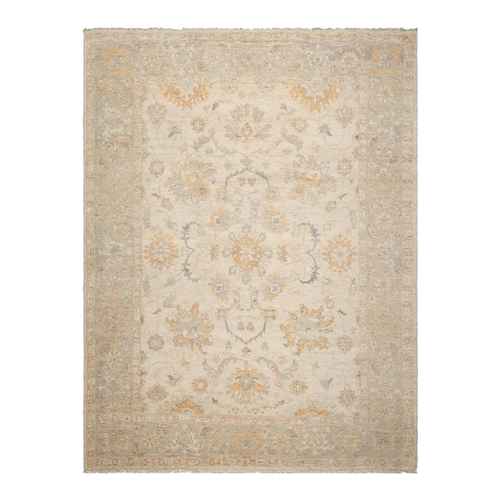 Celeste Rug 9'x12' Beige 100% Wool Afghan Oushak Rug Hand-Knotted Traditional Oriental Design
