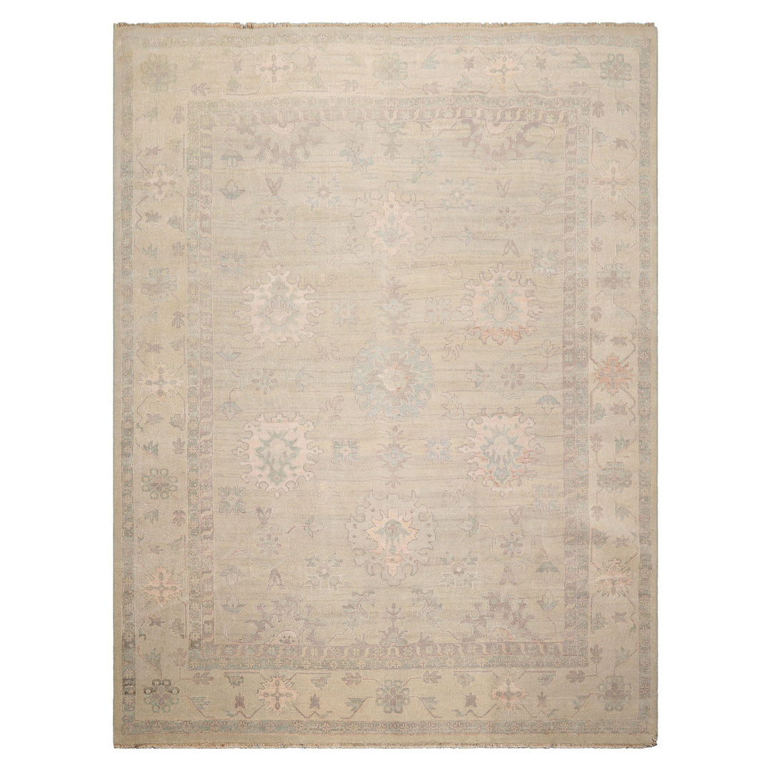 Celeste Rug 9'x12' Moss 100% Wool Afghan Oushak Rug Hand-Knotted Traditional Oriental Design