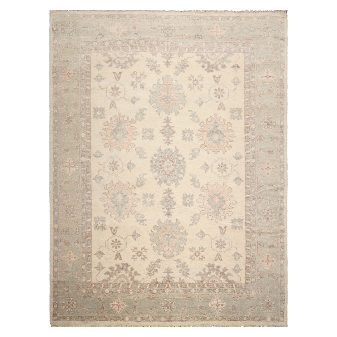 Celeste Rug 9'x12' Ivory 100% Wool Afghan Oushak Rug Hand-Knotted Traditional Oriental Design