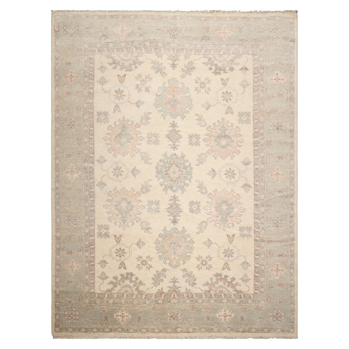 Celeste Rug 9'x12' Ivory 100% Wool Afghan Oushak Rug Hand-Knotted Traditional Oriental Design