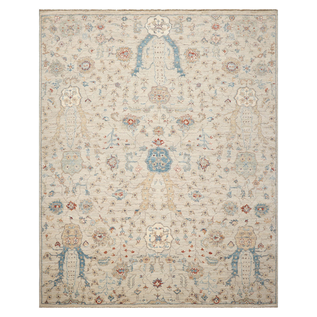Celeste Rug 8'x10' Beige 100% Wool Khyber Rug Hand-Knotted Traditional Oriental Design