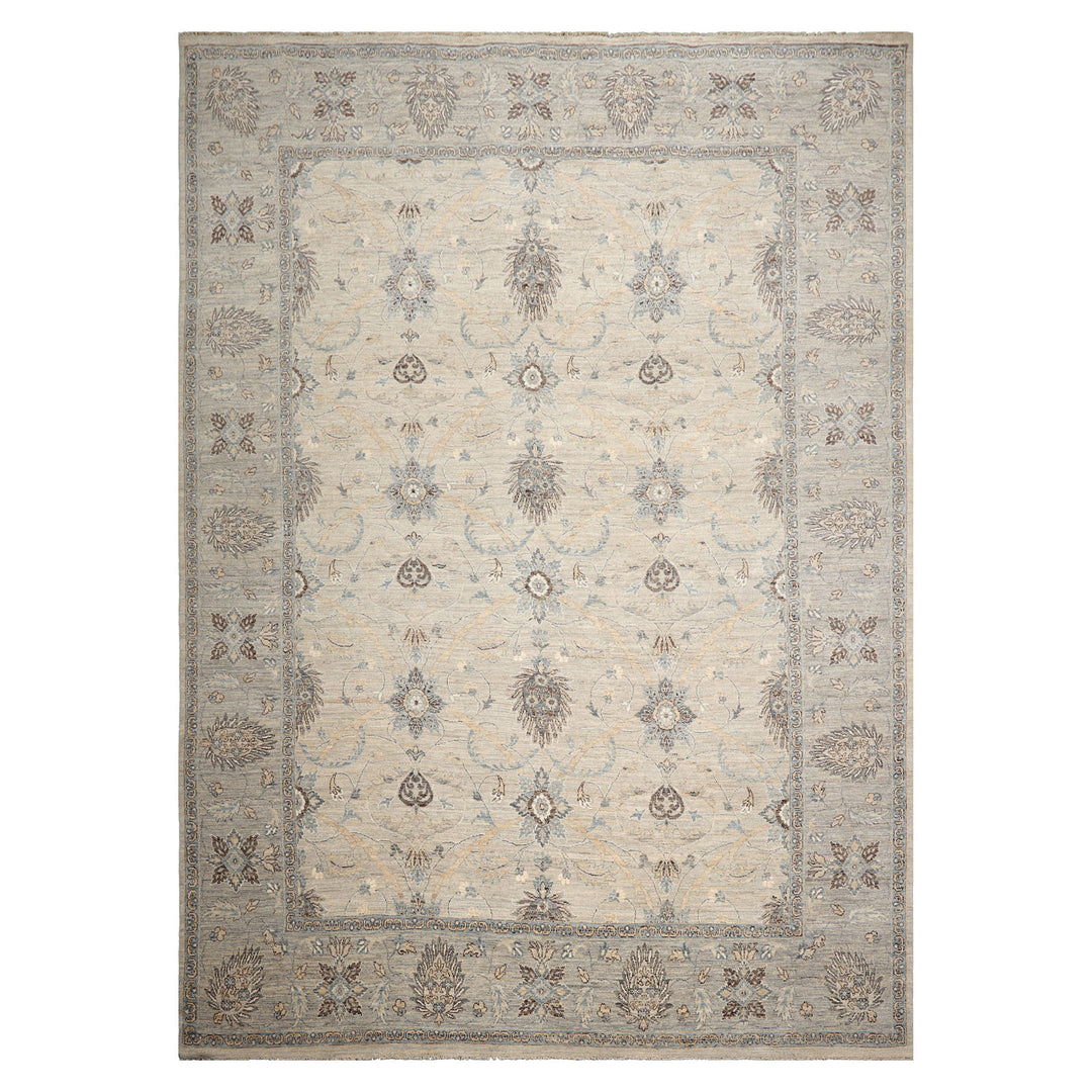Celeste Rug 10'x14' Beige 100% Wool Khyber Rug Hand-Knotted Traditional Oriental Design