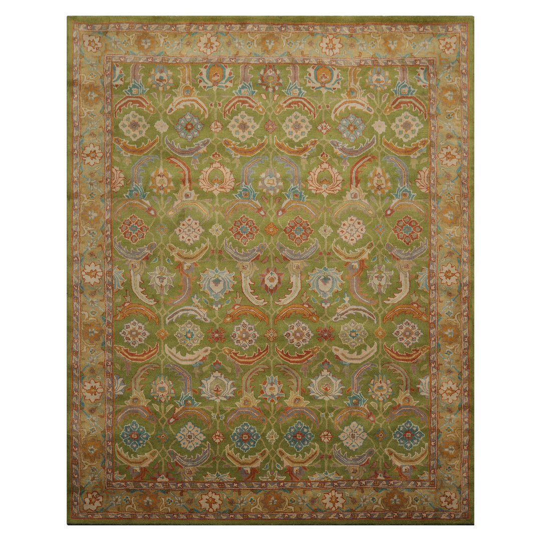 Celeste Rugs 8'x10' Green, Tan Hand Knotted Transitional LoomBloom Arts & Crafts Wool Oriental Area Rug