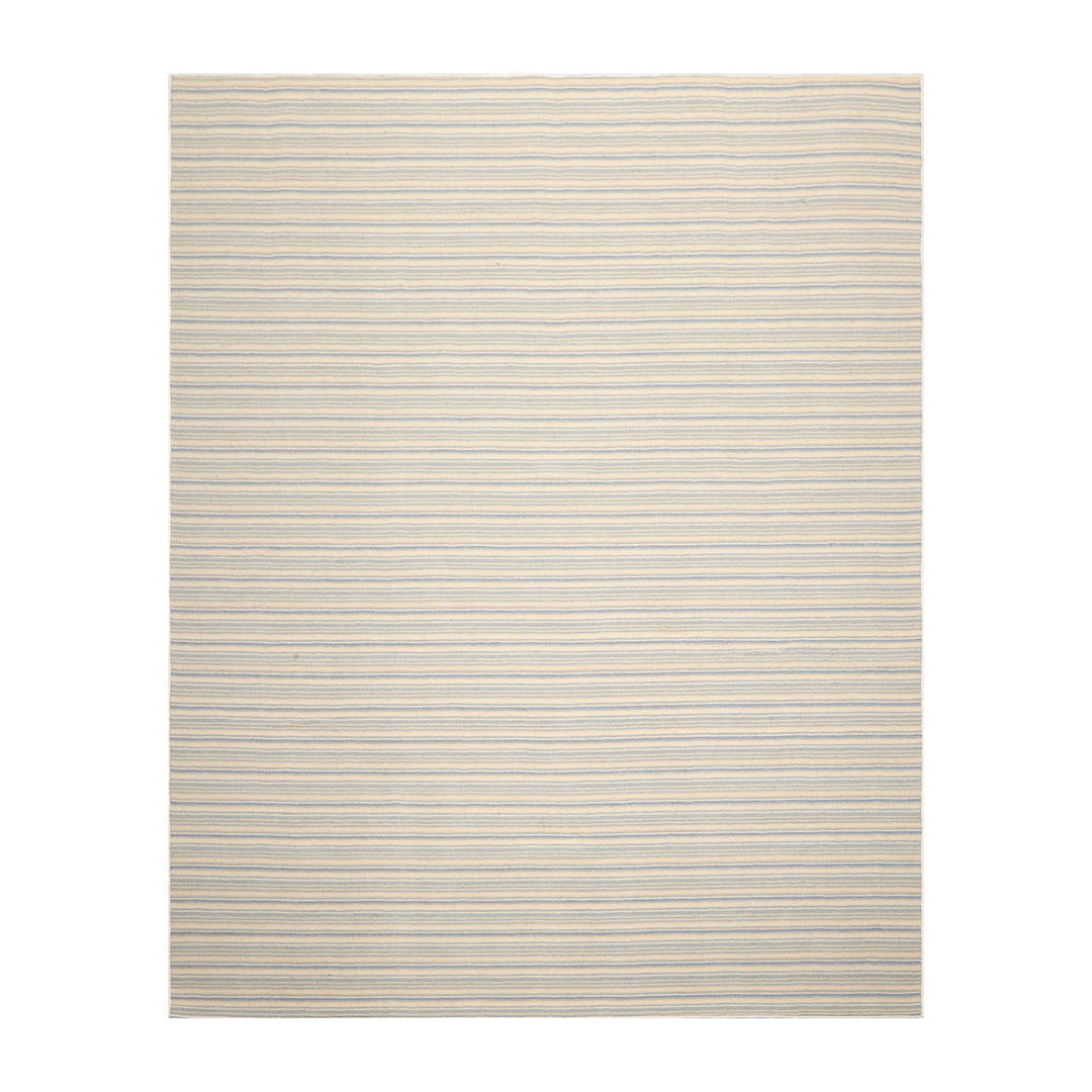 Multi Size Ivory Beige Blue Color Hand Tufted Striped New Zealand Wool Contemporary Oriental Rug