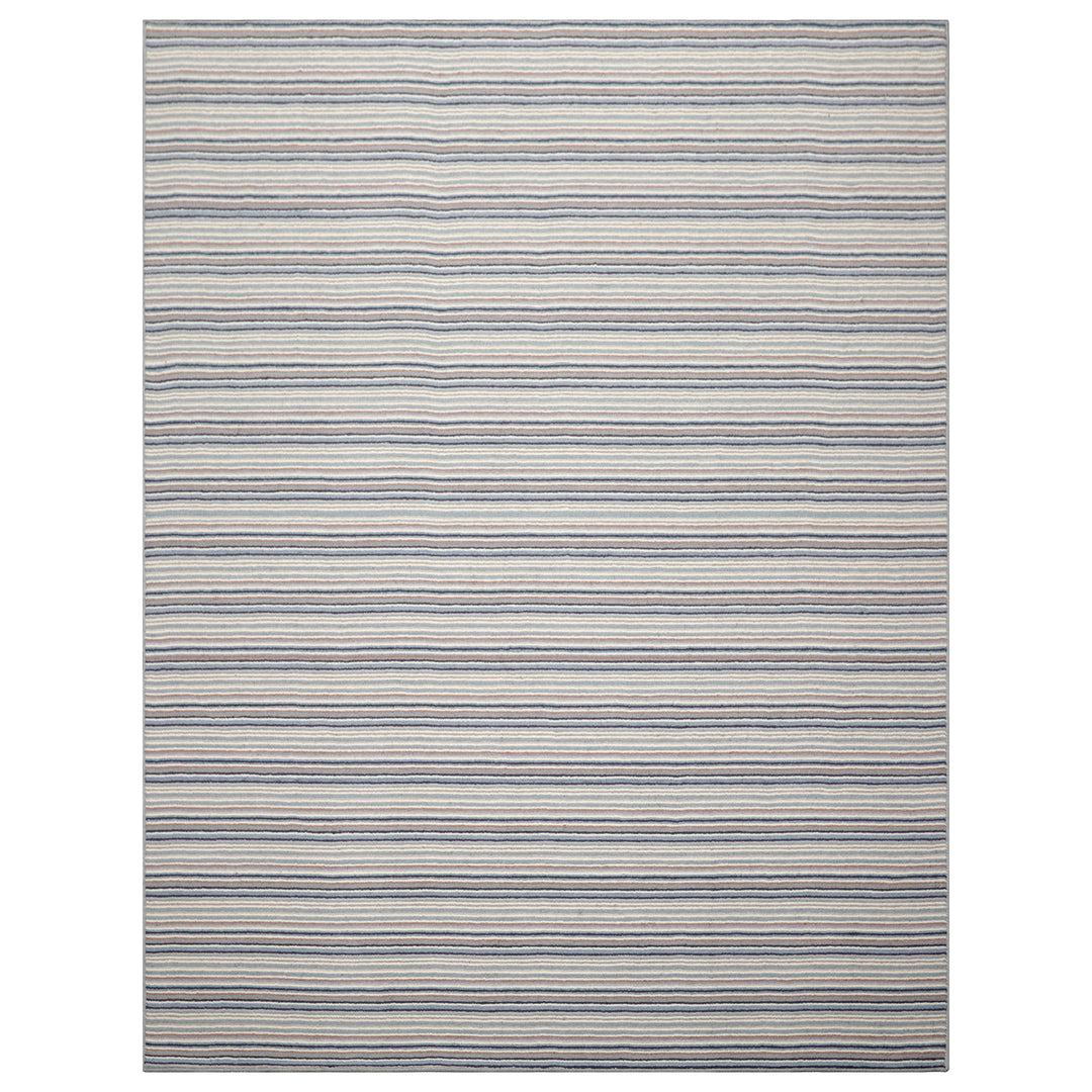 Multi Size Ivory Gray Blue Color Hand Tufted Striped New Zealand Wool Contemporary Oriental Rug