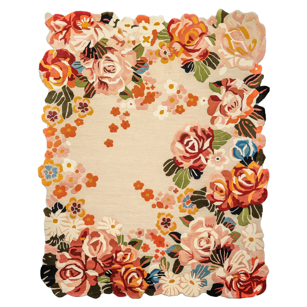 8x10 Ivory, Blush, Green Color Hand Tufted Irregular Rug Wool Modern & Contemporary Oriental Rug