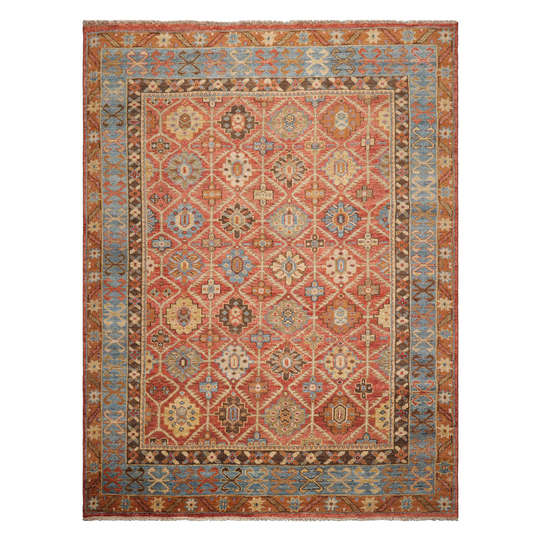 Celeste Rug Multi Sizes Hand Knotted Burnt Orange Wool Oriental Area Rug with Transitional Geometric Design