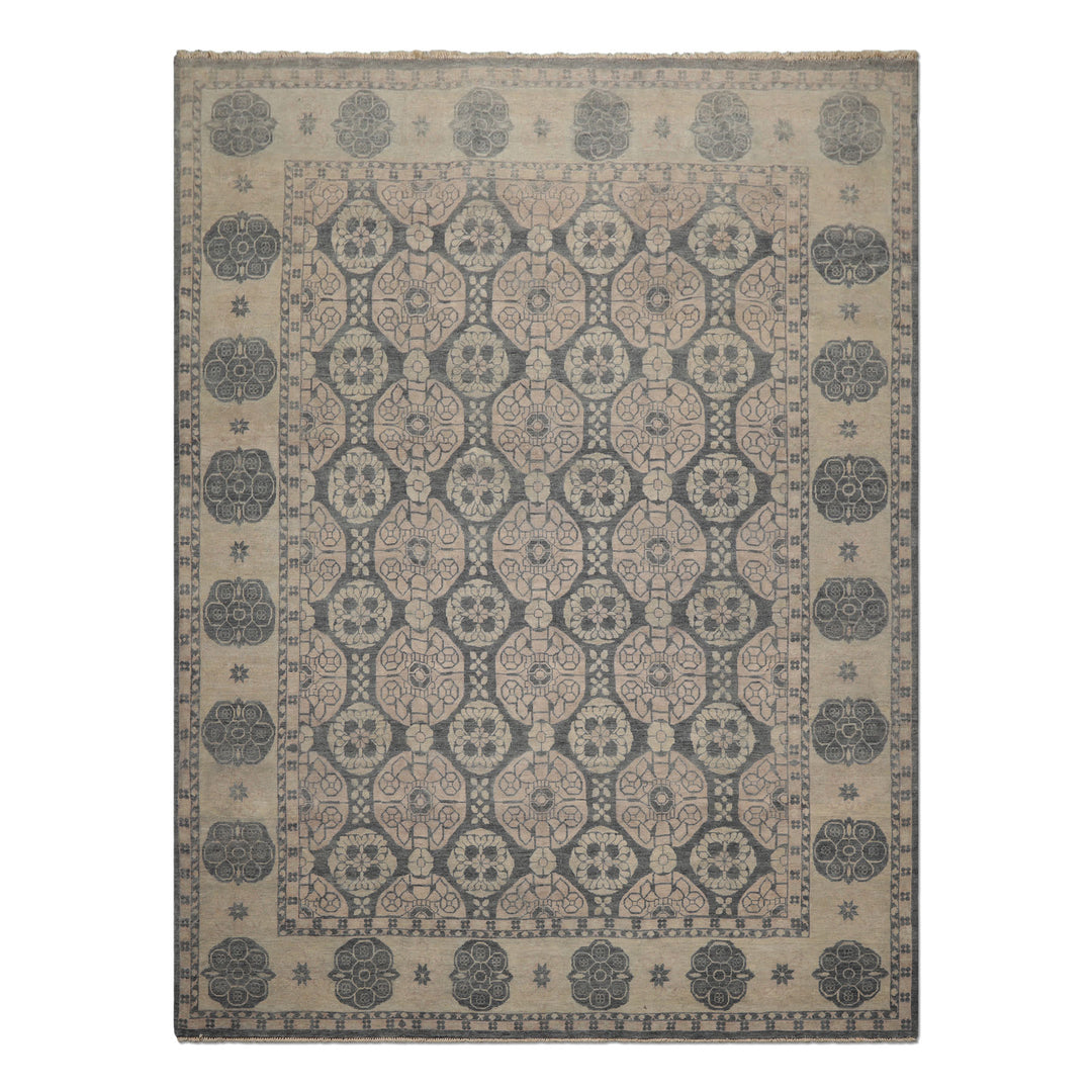 8x10 Gray, Beige, Blush Color Hand Knotted  Wool Transitional Oriental Rug