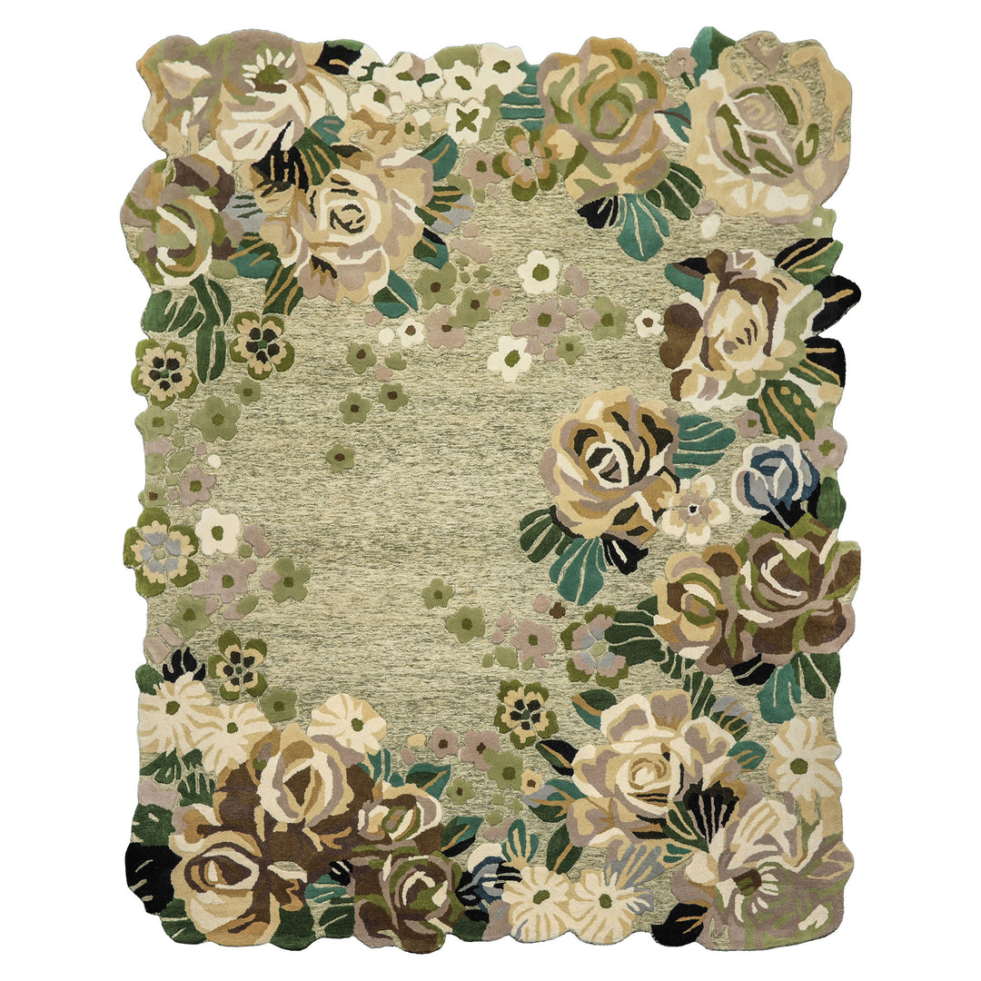 8x10 Sage, Ivory, Taupe Color Hand Tufted Irregular Rug Wool Modern & Contemporary Oriental Rug