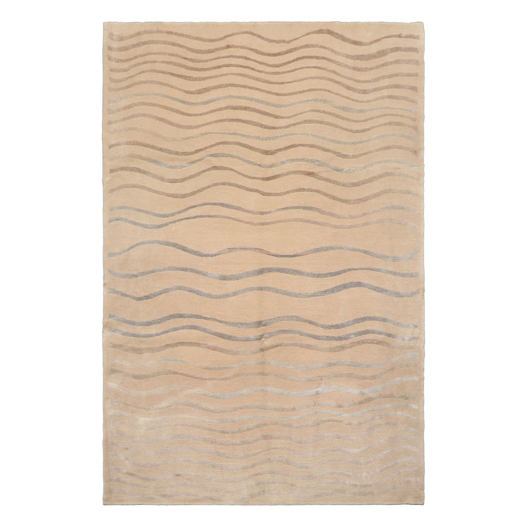 Celeste Rugs  5'10''x8'9" Contemporary Hand-Knotted Beige Wool & Silk Tibetan Oriental Rug