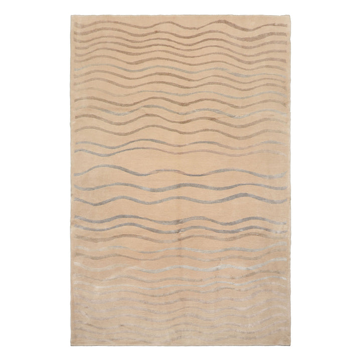 Celeste Rugs  5'10''x8'9" Contemporary Hand-Knotted Beige Wool & Silk Tibetan Oriental Rug