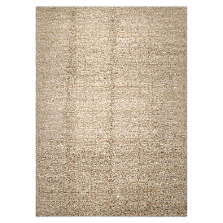 Celeste Rugs  10'x13'9" Beige Hand-Knotted Tibetan Wool & Silk Transitional Oriental Area Rug