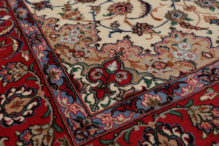 3x5 Ivory, Red, Blue Color Hand Knotted Isfahan Wool & Silk Traditional Oriental Rug