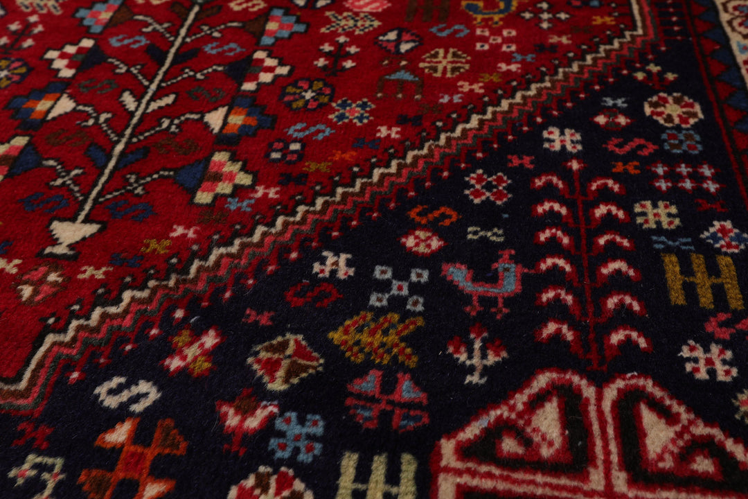 3x5 Red, Navy, Ivory Color Hand Knotted Abadeh Silk Traditional Oriental Rug