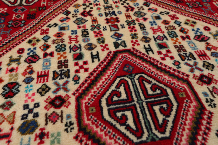 2x4 Ivory, Red, Charcoal Color Hand Knotted Abadeh Wool Traditional Oriental Rug