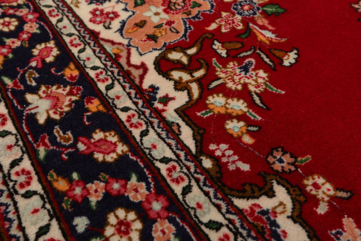 3x5 Red, Navy, Ivory Color Hand Knotted Tabriz Wool Traditional Oriental Rug