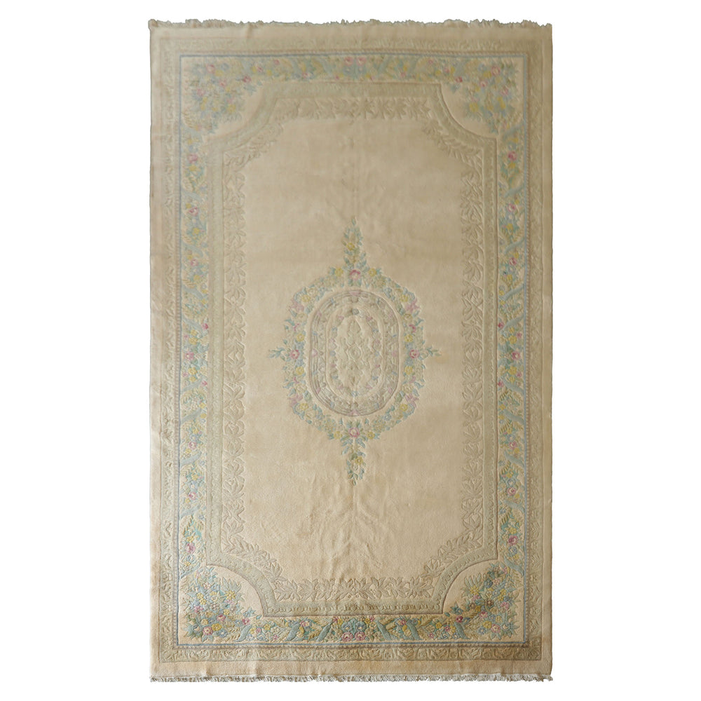 11x18 Beige, Tan, Aqua Color Hand Knotted Aubusson Savonnerie Wool Traditional Oriental Rug