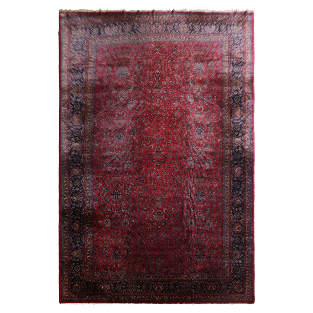Oversize Deep Wine Red, Midnight Blue, Navy Color Hand Knotted Agra Wool Traditional Oriental Rug