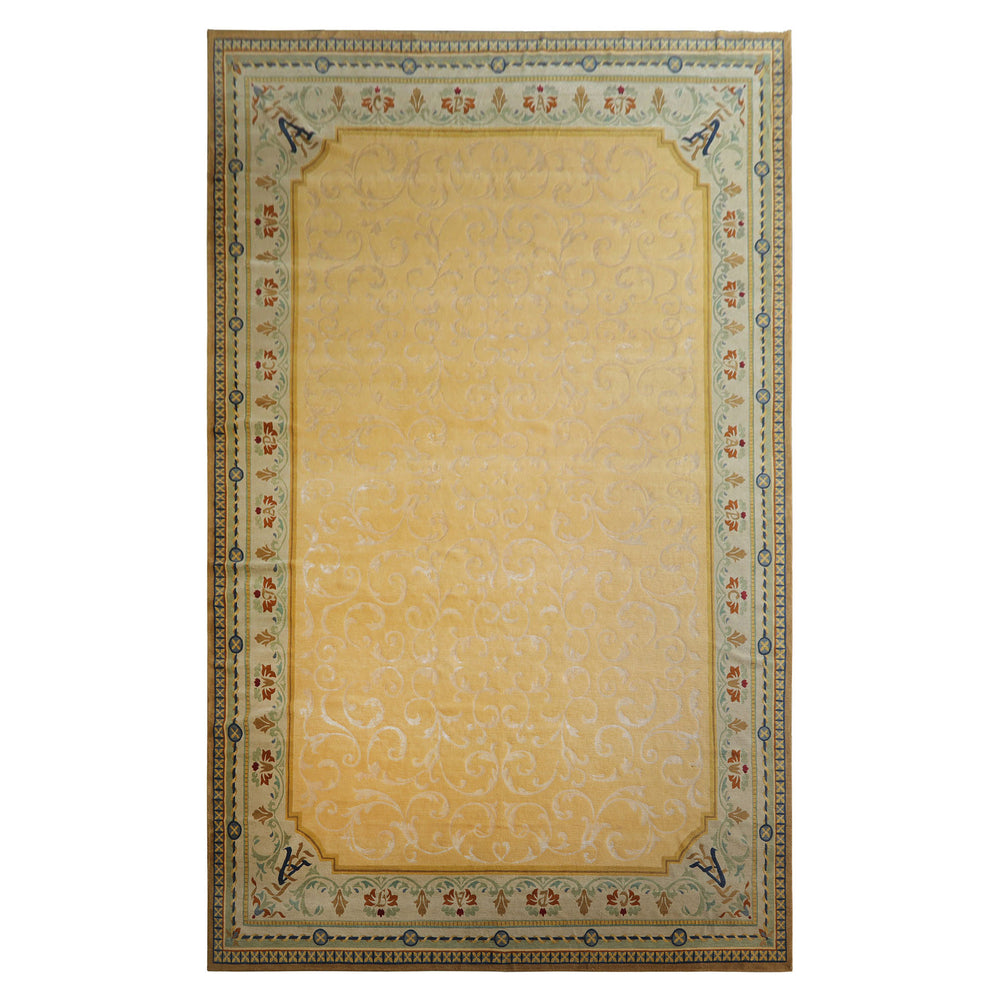 Oversize Light Gold, Mint, Navy Color Hand Knotted Tibetan? Wool and Silk Traditional Oriental Rug