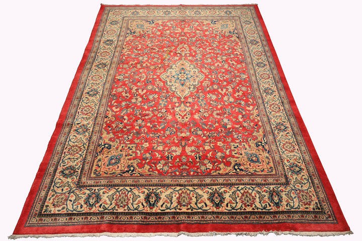 9x13 Rose, Ivory, Blush Color Hand Knotted Mahal Wool Traditional Oriental Rug