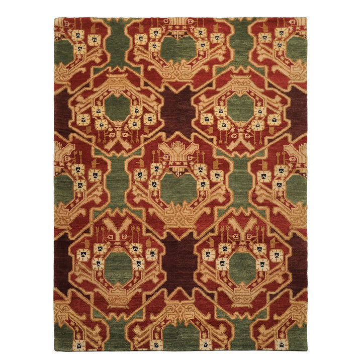 6x9 Sage, Rust, Maroon Color Hand Knotted Tibetan Wool Arts & Crafts Oriental Rug