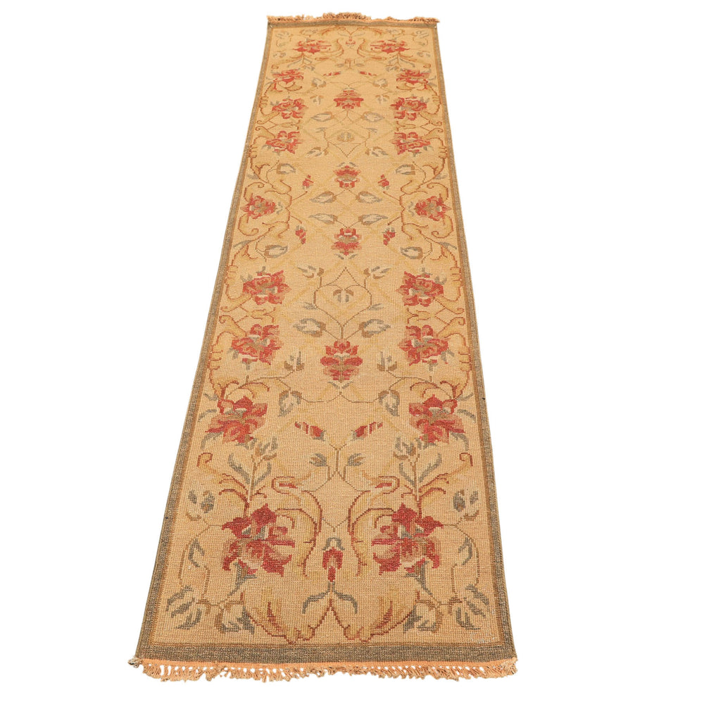 Runner Beige, Rust, Gold Color Hand Knotted Soumak Wool Transitional Oriental Rug