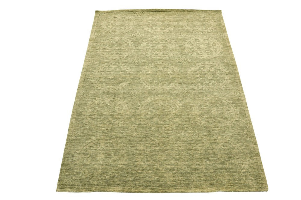 5x8 Tone on Tone Sage, , Color Hand Knotted Tibetan Wool Transitional Oriental Rug