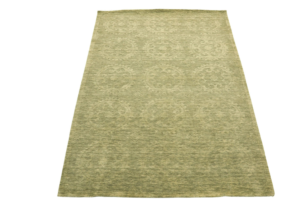 5x8 Tone on Tone Sage, , Color Hand Knotted Tibetan Wool Transitional Oriental Rug