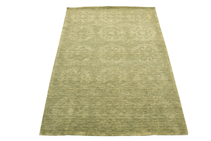 5x8 Tone on Tone Sage, , Color Hand Knotted Tibetan Wool Transitional Oriental Rug