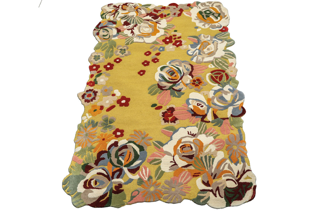 Multi Size Lime Ivory Taupe Color Hand Tufted Irregular Rug Wool Modern & Contemporary Oriental Rug