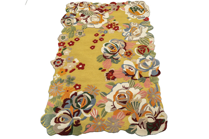 Multi Size Lime Ivory Taupe Color Hand Tufted Irregular Rug Wool Modern & Contemporary Oriental Rug