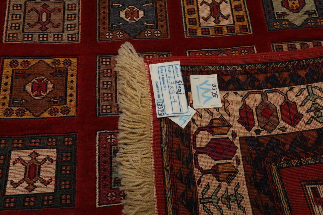 4x6 Rust, Ivory, Blue Color Hand Knotted Shiraz Wool Traditional Oriental Rug