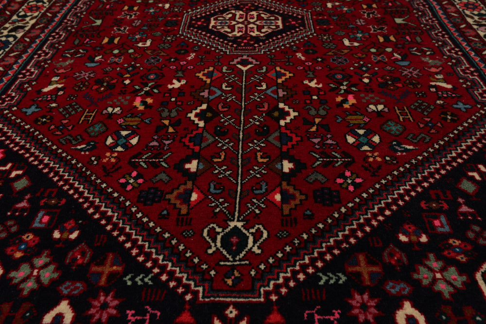 3x5 Red, Navy, Ivory Color Hand Knotted Abadeh Wool & Silk Traditional Oriental Rug