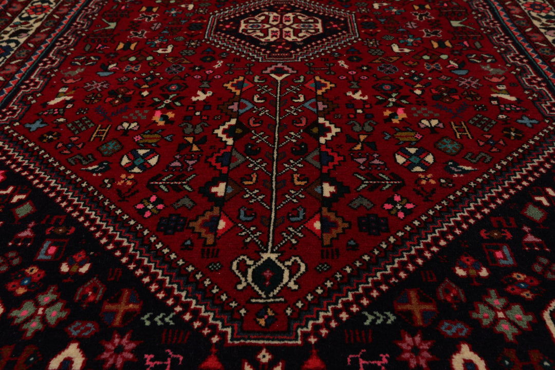 3x5 Red, Navy, Ivory Color Hand Knotted Abadeh Wool & Silk Traditional Oriental Rug