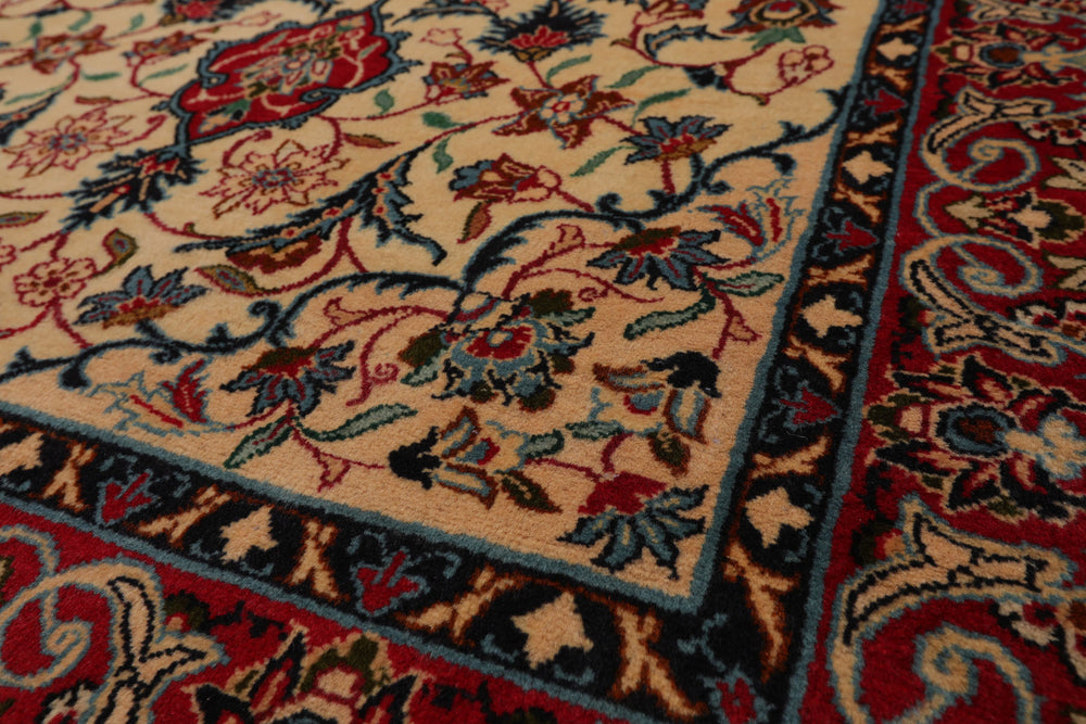 3x5 Beige, Red, Blue Color Hand Knotted Espahan Wool Traditional Oriental Rug
