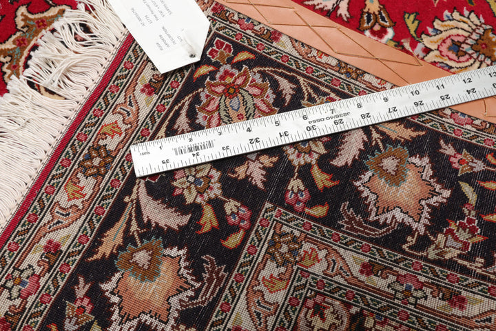 5x7 Red, Black, Ivory Color Hand Knotted Tabriz Wool & Silk Traditional Oriental Rug