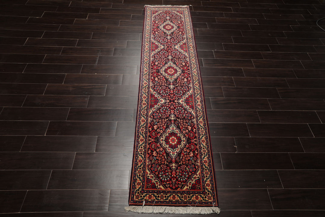 Runner Navy, Ivory, Red Color Hand Knotted Jozan Sarouk Wool Traditional Oriental Rug